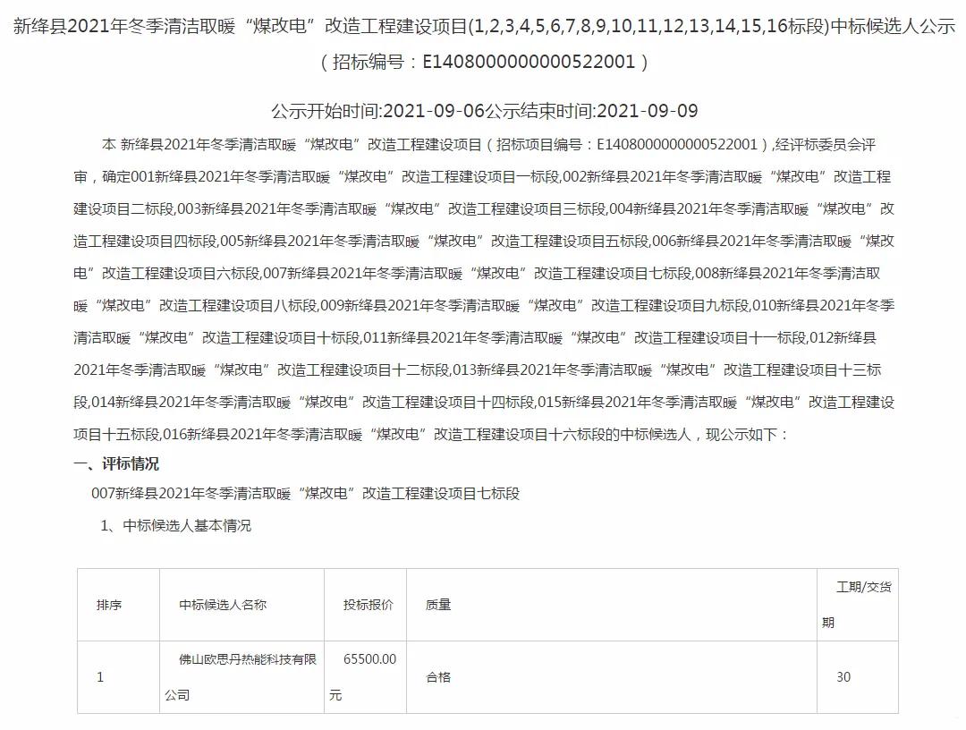 欧思丹再度入围2021新绛县“煤改电” 行动助力清洁舒适取暖(图2)